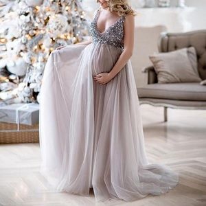 Sequin/tulle maternity dress